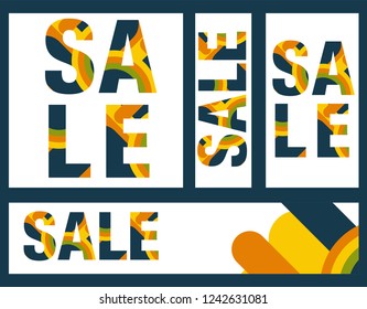 Set sale poster with percent discount. Geometric design