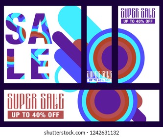 Set sale poster with percent discount. Geometric design