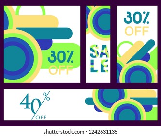 Set sale poster with percent discount. Geometric design