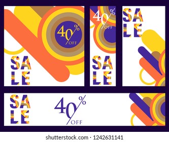 Set sale poster with percent discount. Geometric design