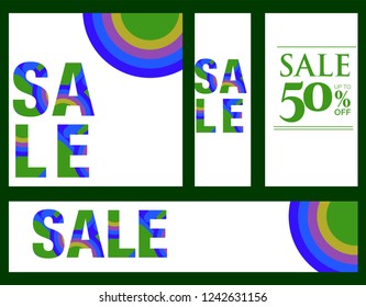Set sale poster with percent discount. Geometric design
