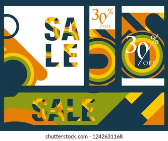 Set sale poster with percent discount. Geometric design