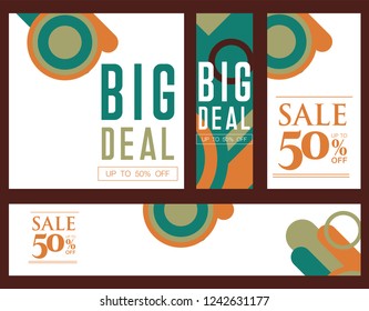 Set sale poster with percent discount. Geometric design