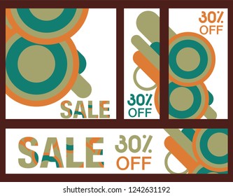 Set sale poster with percent discount. Geometric design