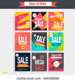 Set sale poster with percent discount. Geometric design. Special offer vector illustration.