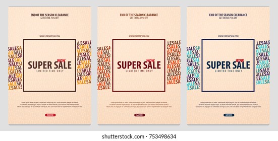 Set of Sale posters or Flyers design. Discount background for the online store, shop, promotional leaflet, poster, banner. Vector illustration