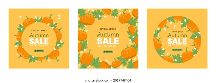 set of sale  pumpkin frames. Halloween. Frame for sales in orange, white ang green colors. Isolated vector stock illustration EPS 10. 