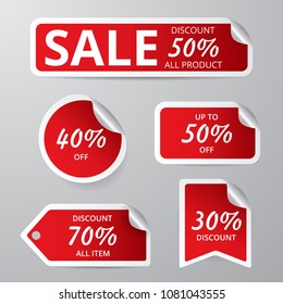 Set of sale red label. Vector ilustration