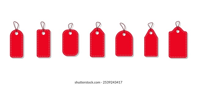 Set of sale  red tags and labels. paper label symbols with shadows. Special offer , discount and price. Vector illustration isolated on white background	