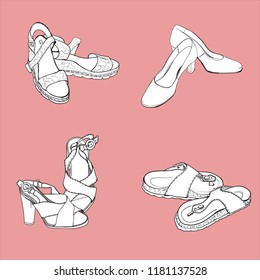 Set of sale shoes, vector illustration, shopping sale banner