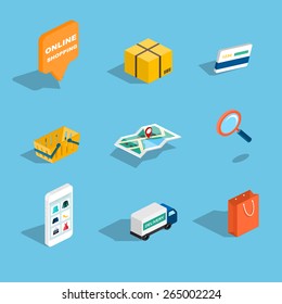 Set of sale and shopping flat 3d isometric icons. Vector illustration.