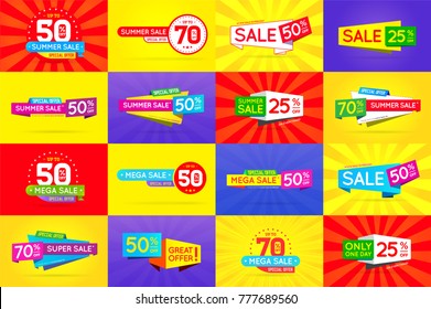 Set of Sale Signs, Banners, Posters, Cards. Vector.