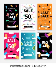 Set of sale social media for mobile design with Modern style.  Set Promo in modern style. Vector promotion labels. Special offer, Big sale, best offer. Summer Sale, best offer for holiday.