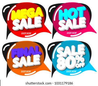 Set Sale speech bubble banners, discount tags design template, app icons, vector illustration