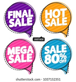 Set Sale speech bubble banners, discount tags design template, app icons, vector illustration