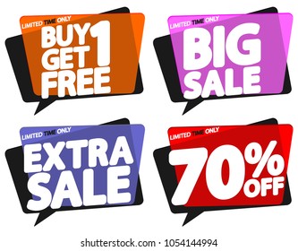Set Sale speech bubble banners, discount tags design template, app icons, vector illustration