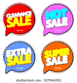 Set Sale speech bubble banners, discount tags design template, app icons, vector illustration