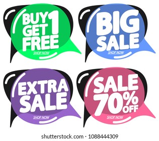 Set Sale speech bubble banners, discount tags design template, app icons, vector illustration