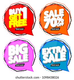 Set Sale speech bubble banners, discount tags design template, app icons, 70% off, vector illustration