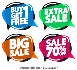 Set Sale speech bubble banners, discount tags design template, 70% off, app icons, vector illustration