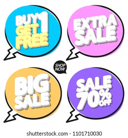 Set Sale speech bubble banners, discount tags design template, 70% off, app icons, vector illustration