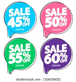 Set Sale speech bubble banners, discount tags design template, app icons, vector illustration