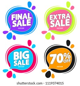 Set Sale speech bubble banners, discount tags design template, app icons, 70% off, vector illustration