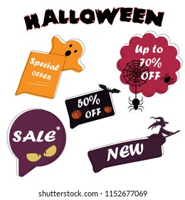 Set Sale speech bubble banners, discount tags design template, app icons, vector illustration. Halloween special.