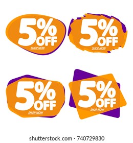 Set Sale speech bubble banners, discount tags 5% off, element design template, app icon, vector illustration