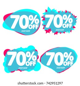 Set Sale speech bubble banners, discount tags 70% off, elements design template, app icon, vector illustration