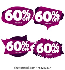 Set Sale speech bubble banners, discount tags 60% off, elements design template, app icon, vector illustration