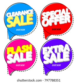 Set Sale speech bubble banners, discount tags design template, app icons, vector illustration