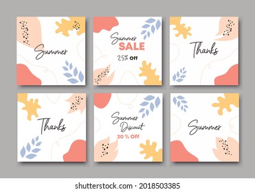 Set of sale square banner template for social media posts, mobile apps, banners design, web and internet ads. Trendy abstract square template with colorful concept. Vector summer sale promotion