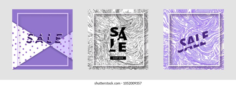 Set of Sale square cards. Vector Illustration. 