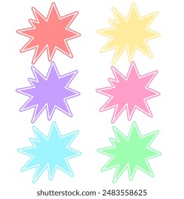 Set of sale sticker, price tag, starburst, quality mark, sunburst badges, pastel stars. Flat vector design elements. Starburst speech bubbles