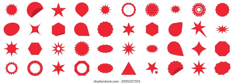 Set of sale sticker, price tag, starburst, quality mark, sunburst badges, retro stars. Flat vector design elements. Starburst speech bubbles or attention grabber. Vector illustration. EPS 10