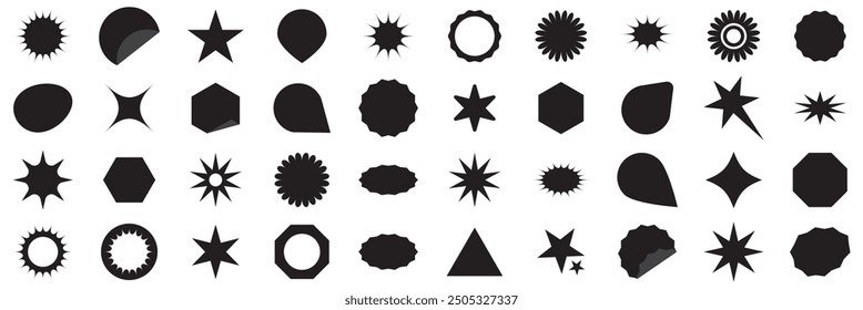 Set of sale sticker, price tag, starburst, quality mark, sunburst badges, retro stars. Flat vector design elements. Starburst speech bubbles or attention grabber. Vector illustration. EPS 10