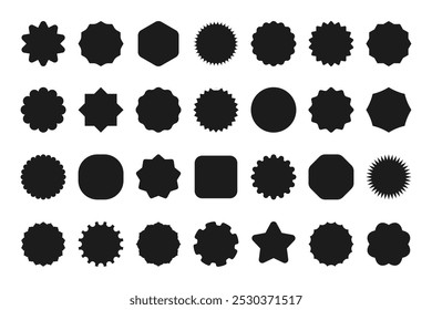 Set Verkaufsticker, Preisschild, Sternzeichen, Qualitätszeichen, Sunburst Abzeichen, Retro-Sterne