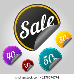 Set sale sticker, round twisted vector design template, vector illustration.