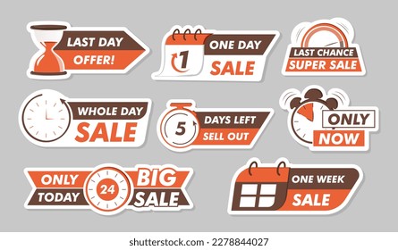 Set of sale stickers icons. Collection of graphic elements for website. Limited and special offer. Discounts, sales and promotions. Cartoon flat vector illustrations isolated on white background