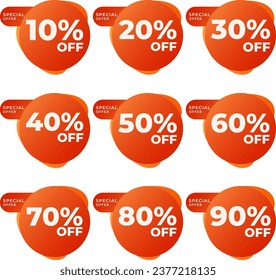 SET SALE TAG BADGE TEMPLATE GRADIENT COLOR DESIGN. OFFER WITH DIFFERENT DISCOUNT FROM 10, 20, 30, 40, 50, 60, 70, 80, 90 PERCENT OFF.MODERN DESIGN VECTOR FOR YOUR BUSINESS