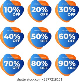 SET SALE TAG BADGE TEMPLATE GRADIENT COLOR DESIGN. OFFER WITH DIFFERENT DISCOUNT FROM 10, 20, 30, 40, 50, 60, 70, 80, 90 PERCENT OFF.MODERN DESIGN VECTOR FOR YOUR BUSINESS