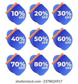 SET SALE TAG BADGE TEMPLATE GRADIENT COLOR DESIGN. OFFER WITH DIFFERENT DISCOUNT FROM 10, 20, 30, 40, 50, 60, 70, 80, 90 PERCENT OFF.MODERN DESIGN VECTOR FOR YOUR BUSINESS