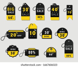 Set of sale tag promotion for store wesite and other usage, collection of sale banner promotion vector poster flyer brochure template, editable yellow ribbon