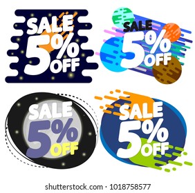 Set Sale tags 5% off, banners design template, app icons, vector illustration