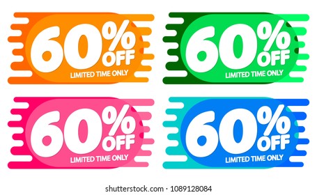 Set Sale tags 60% off, bubble banners design template, app icons, vector illustration