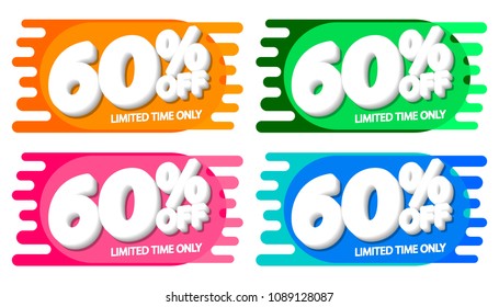 Set Sale tags 60% off, bubble banners design template, app icons, vector illustration