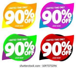 Set sale tags 90% off, speech bubble banners design template, app icons, vector illustration