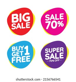 Set Sale tags, abstract bubbles tag design, discount 70% off, icons, vector illustration