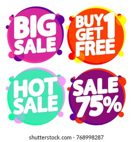 Set Sale tags, banners design template, 75 percent off, app icons, vector illustration